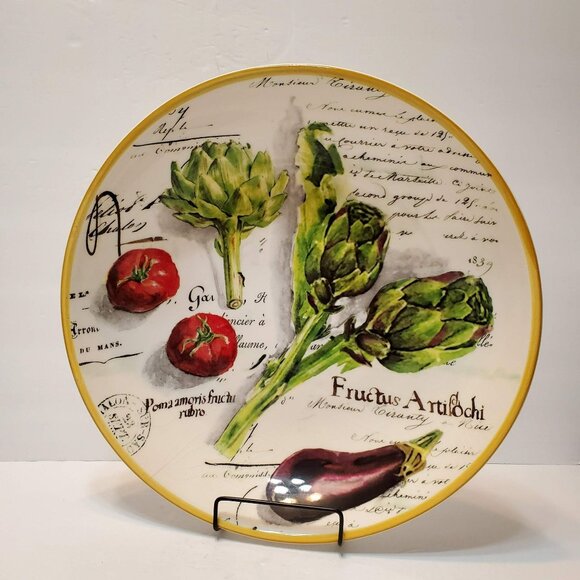 Williams Sonoma 2009 Marche Artichoke 13" Pasta Serving Bowl Gold Rim Portugal - Picture 2 of 7